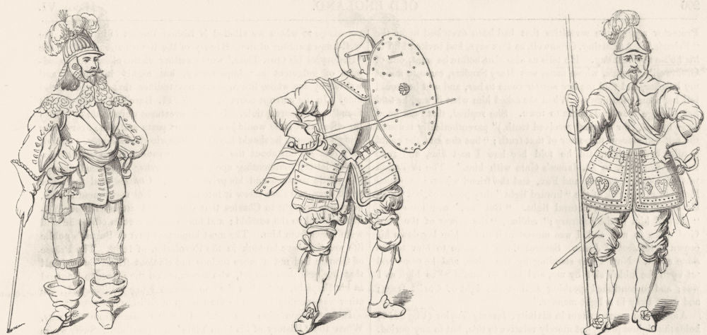 MILITARIA. Cavalier; troops Armour; Pikeman(Goodrich) 1845 old antique print